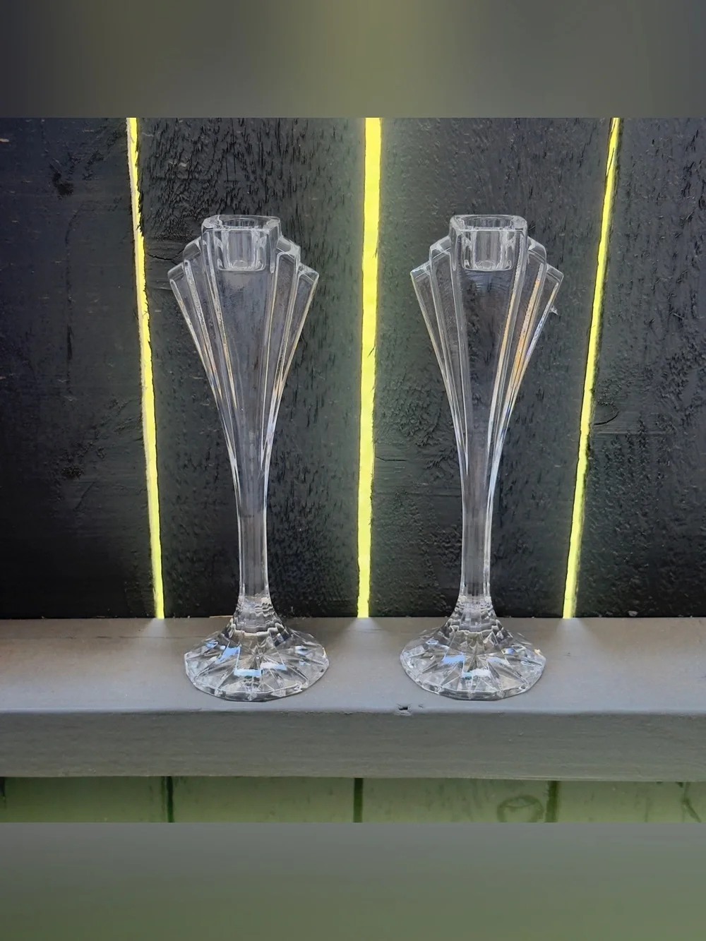 Vintage Jihlavske Sklarny Bohemia 24% Lead Crystal Set of 2 Art Deco Candlestick